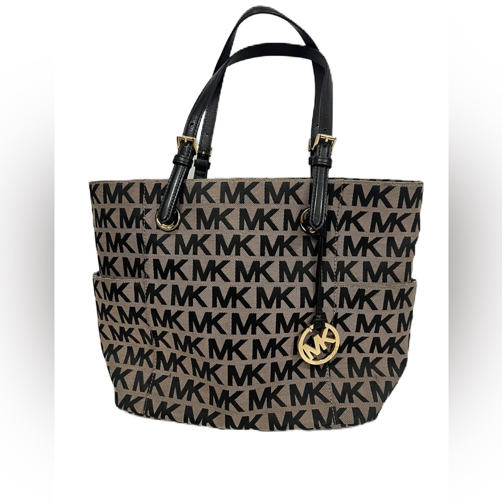 Michael Kors Signature Monogram Black Gray Tote Bag